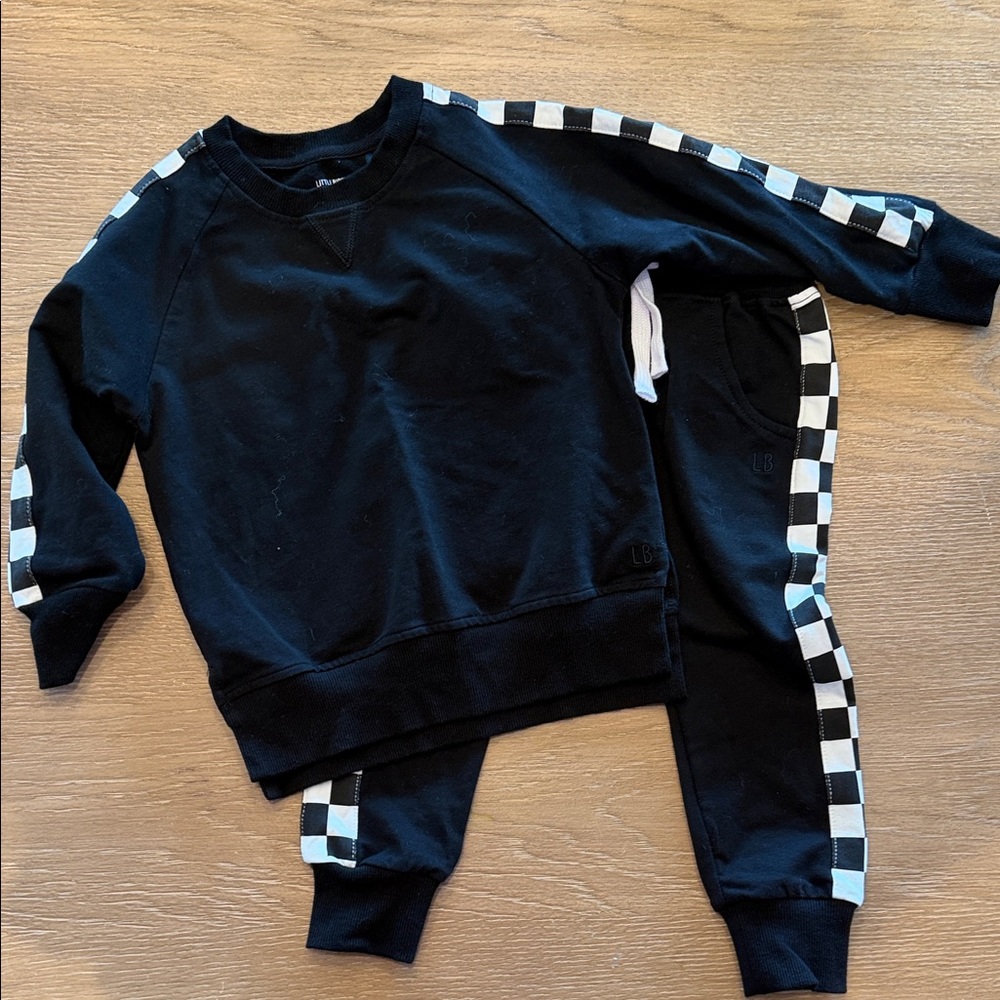 Little Bipsy - Black Checkered Trim Sweatshirt & Jogger Set